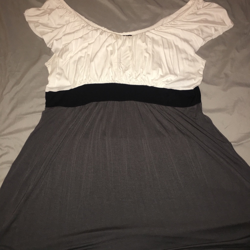 White, grey, and black off the shoulder shirt